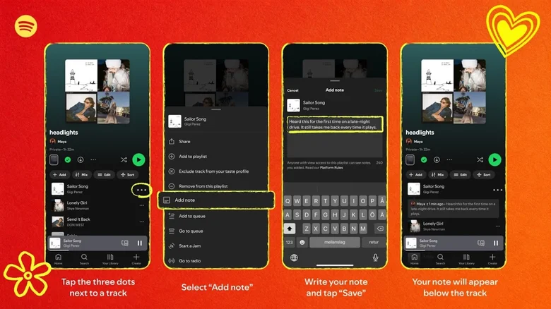 Spotify позволяет оставлять небольшие заметки
